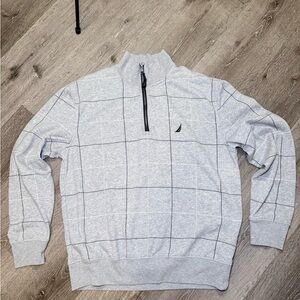 Nautica Men's Gray Checkered Zip-Up Sweater